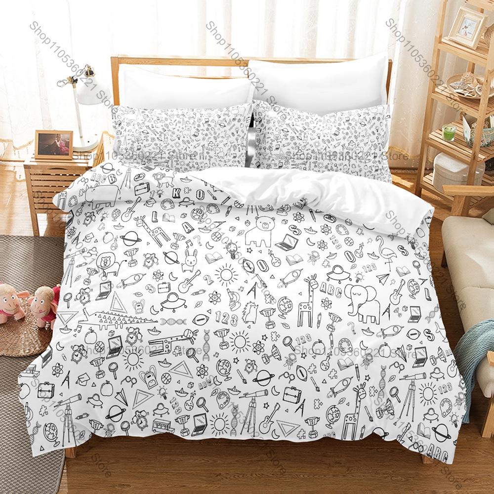 Fundamental Paper Education Theme Bed Set 3 Piece Quilt Cover Set for Fans Comfortable Bedclothes Home Textile All Sizes