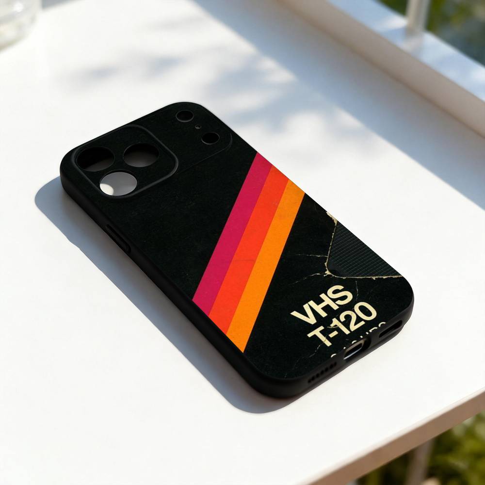 Retro V-VHS Video Cassette Phone Case For iPhone 11,12,13,14,15,16,17,Pro,Max,Plus,E,SE4,Air,Mini Black Soft Cover