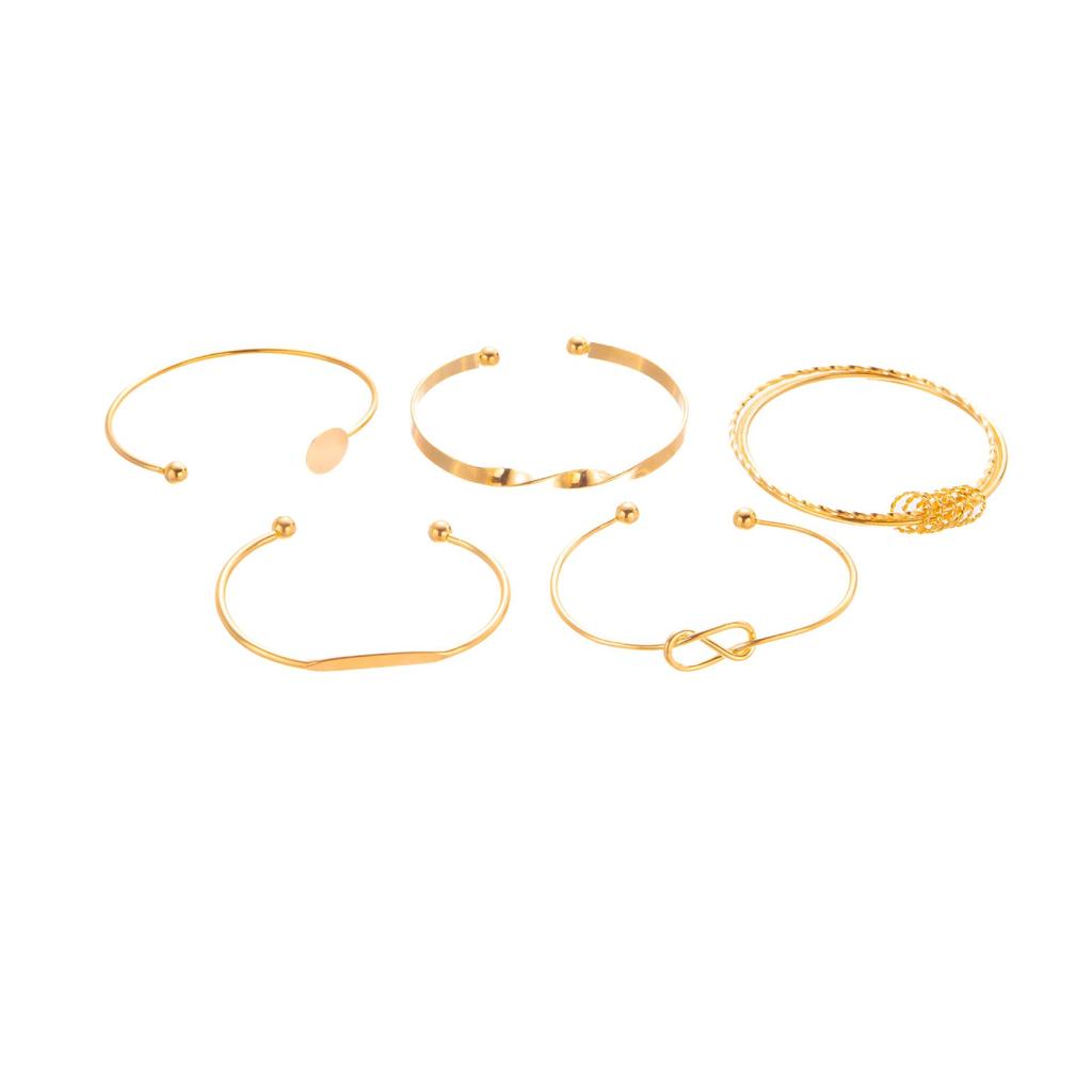 European Geometric Heart Bracelet Set: 5-Piece Layered Metal Jewelry with Retro Style