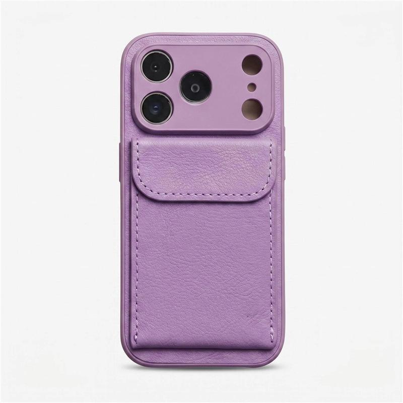 Applicable to iPhone17PROMAX mobile phone case, lychee leather pattern card bag bracket, advanced Apple 16 anti-drop protective case.