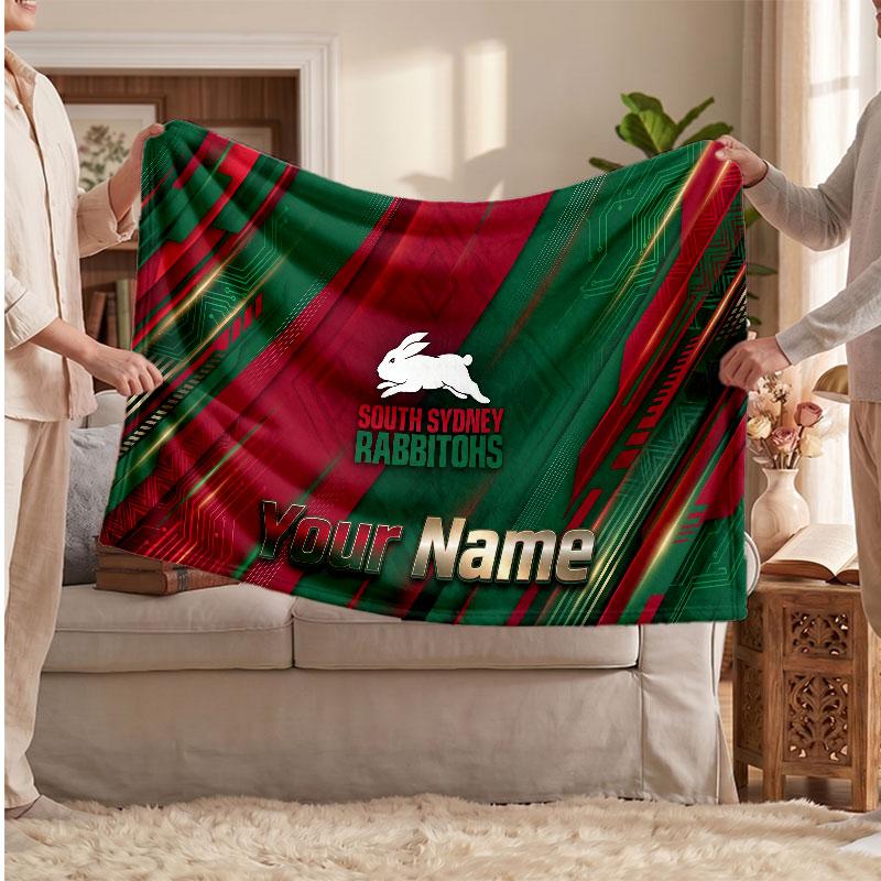 Coperta di Flanella South Sydney Rabbitohs, Testo Nome Personalizzato Morbida Coperta da Divano Decorazione per la Casa Regalo