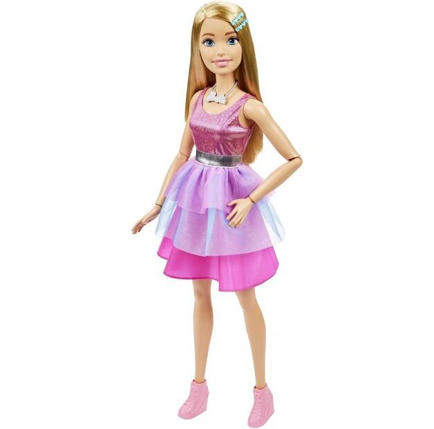 Panenka Barbie Velká panenka (71 cm) s blond vlasy, lesklé růžové šaty HJY02