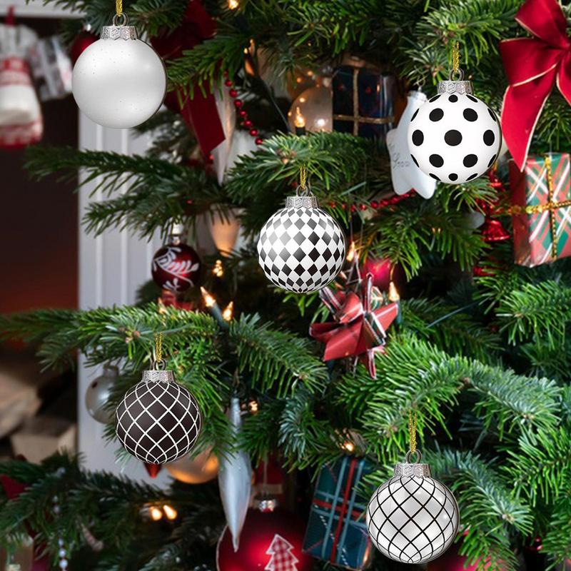 12pcs 8cm Christmas Balls Ornaments Funny Wooden Shatterproof Christmas Tree Decorations black white ball Christmas Decor