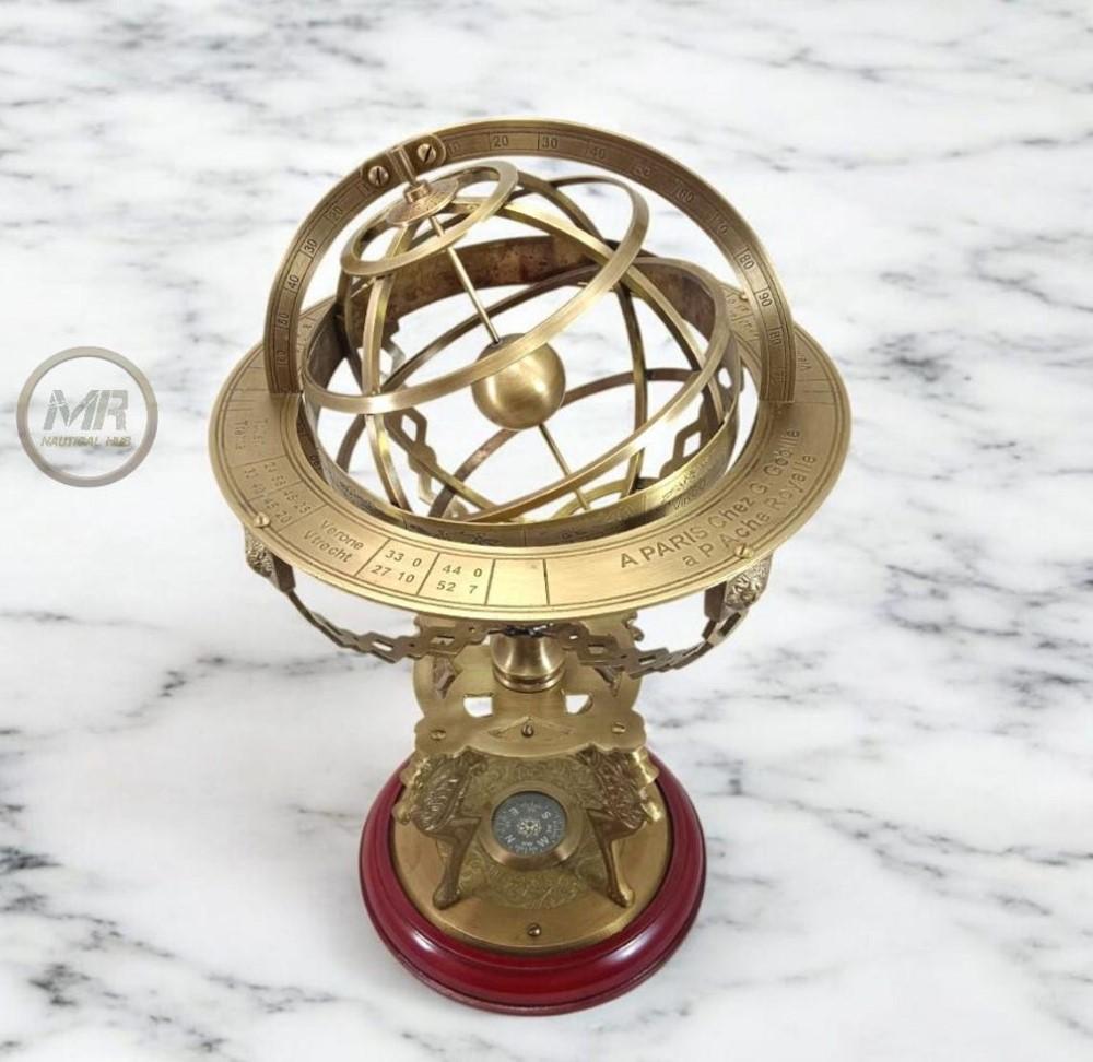 

Армілярна сфера глобус з компасом 18 дюймів основа зодіакальна стрілка астролябія декор M аеро