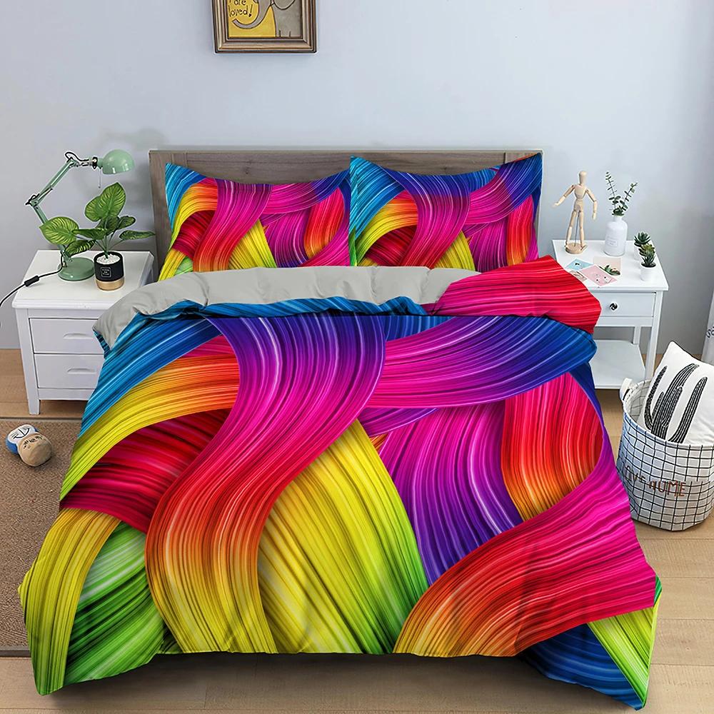 Geometric Printed Bedding Set Colorful Lines Duvet Cover With Zipper Closure Queen King Size Quilt Cover For Teenagers Adult