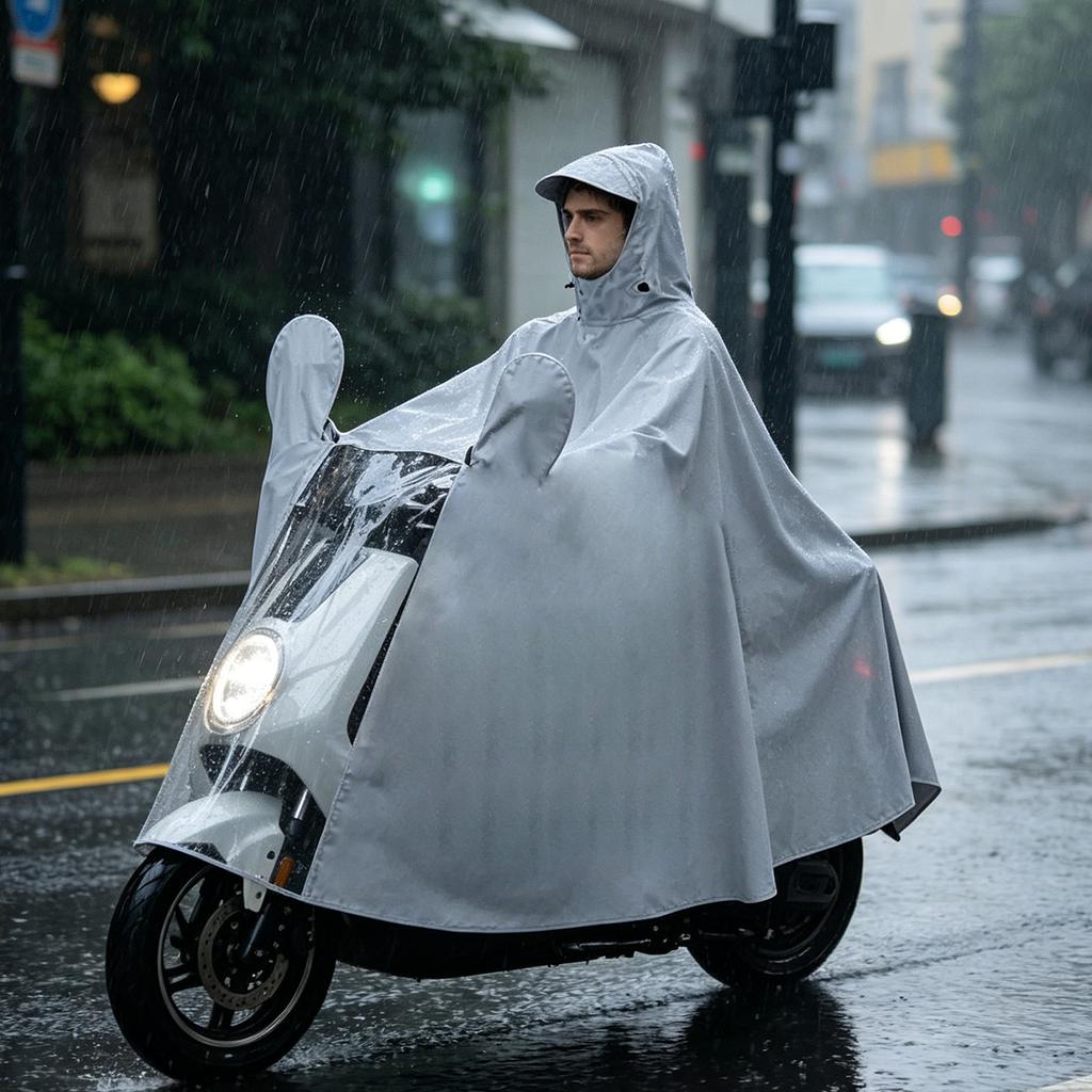 Family Size Electric Scooter Rain Poncho Full Body Waterproof Oversized Thickened Rain Cape for Adult and Child Use with Hood and Transparent Panel