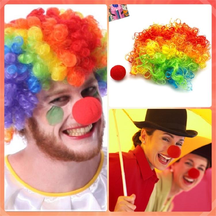 Clown Roleplay Cosplay Costume Outfits Halloween Clown Dressing Up Set Clown Nose Colorful Wigs