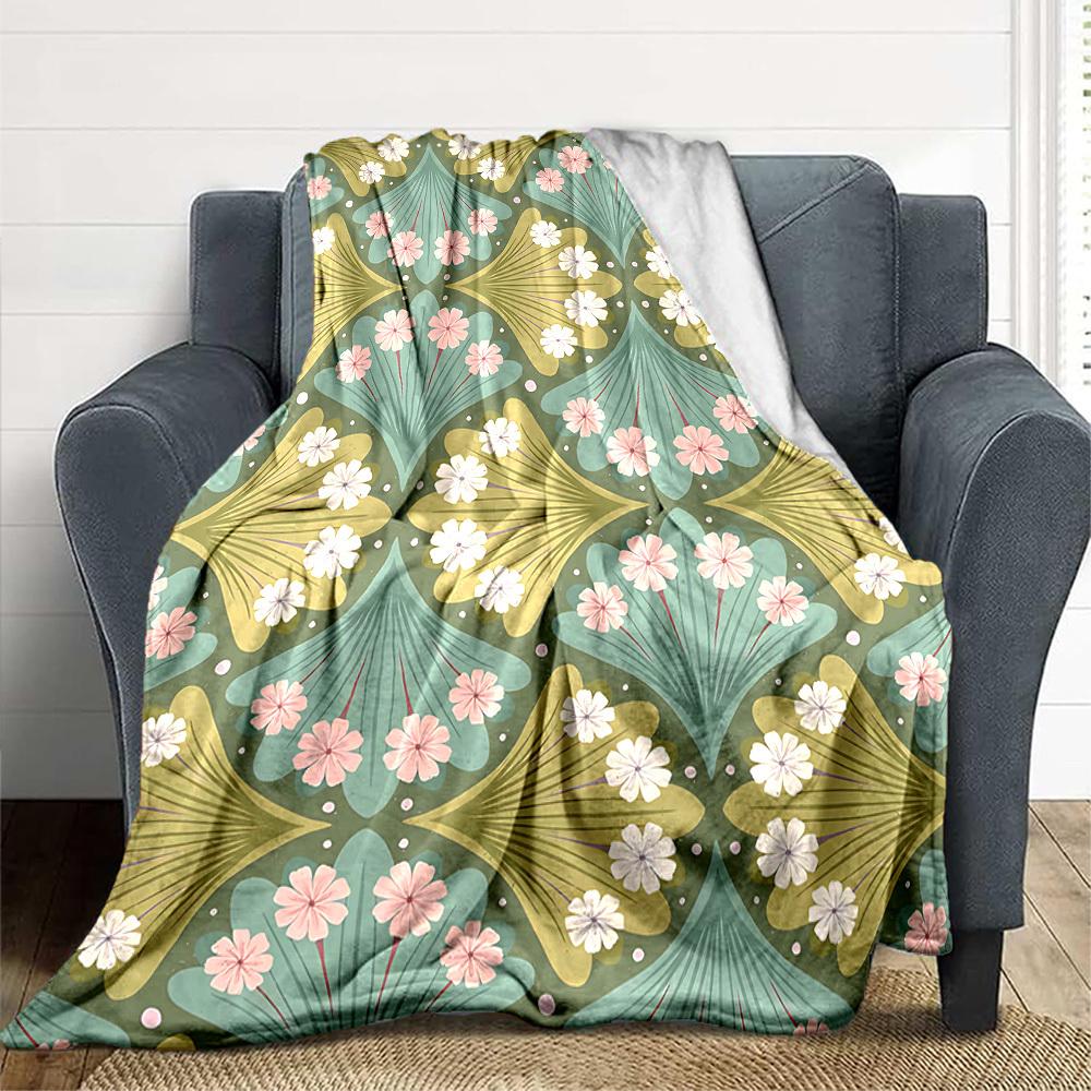 1pc Floral Pattern Lightweight Flannel Blanket, Comfortable and Warm Blanket, for Office and Camping Sofa Bed, Livingroom182