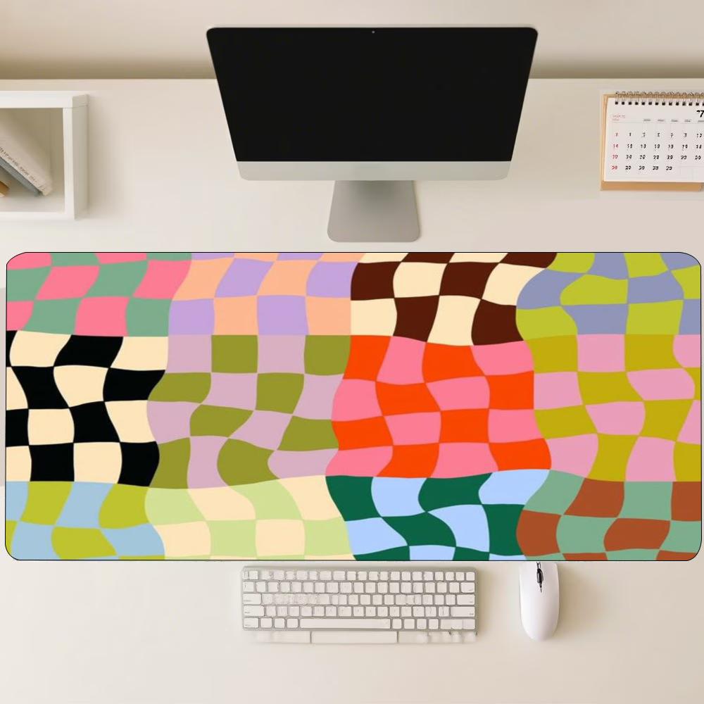 Vibrant Distorted Checkered Art Large Extended Mouse Pad NonSlip Rubber Base With Stitched Edges For Gaming And Office Desktop