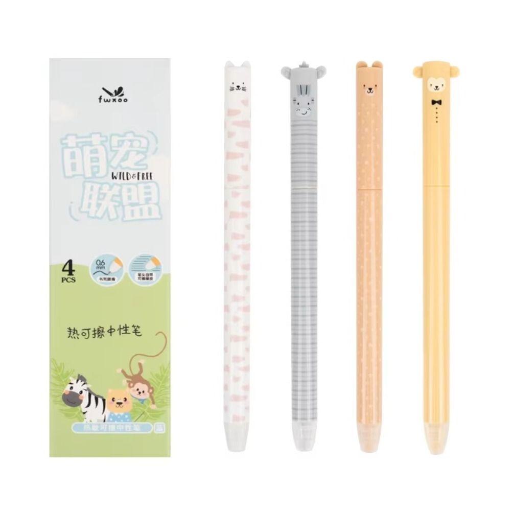 4PCS/Box 0.5mm Blue Ink Gel Pen Animal Shaped Neutral Pen Cartoon Erasable Pen  Students