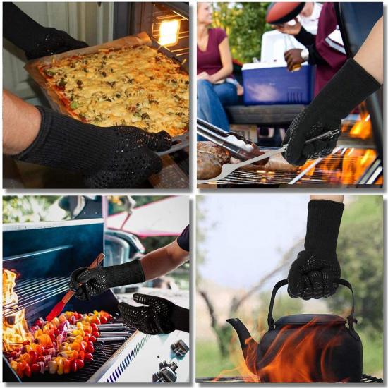 BBQ Grill Gloves, 1472°F Extreme Heat Resistant Grilling Gloves Non-Slip Oven Mitts Potholder, Perfect for Barbecue, Cooking, Baking, Fireplace,