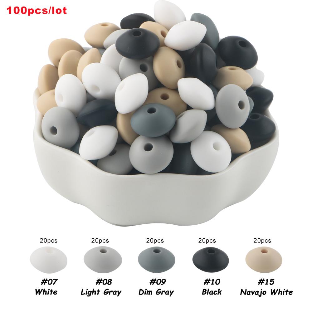100Pcs 12mm Silicone Lentil Beads Round Spacer Beads Silicone Abacus Bead DIY Bracelet Necklace Handmade Jewelry Accessories