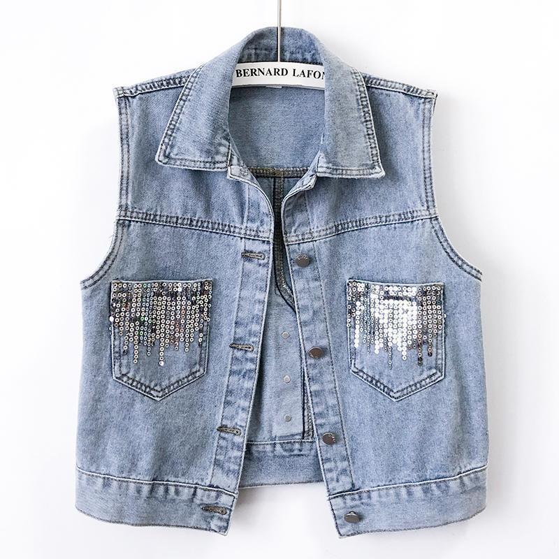 Women's Loose Fit Denim Vest - Plus Size Sleeveless Cardigan for Spring/Autumn