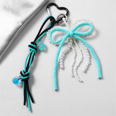 Einzigartiger Garn-Faux-Perlen-Schleifen-Schlüsselanhänger Schlüsselring für Damen-Taschenanhänger Zubehör Schmuck für Geldbörsen und Accessoires