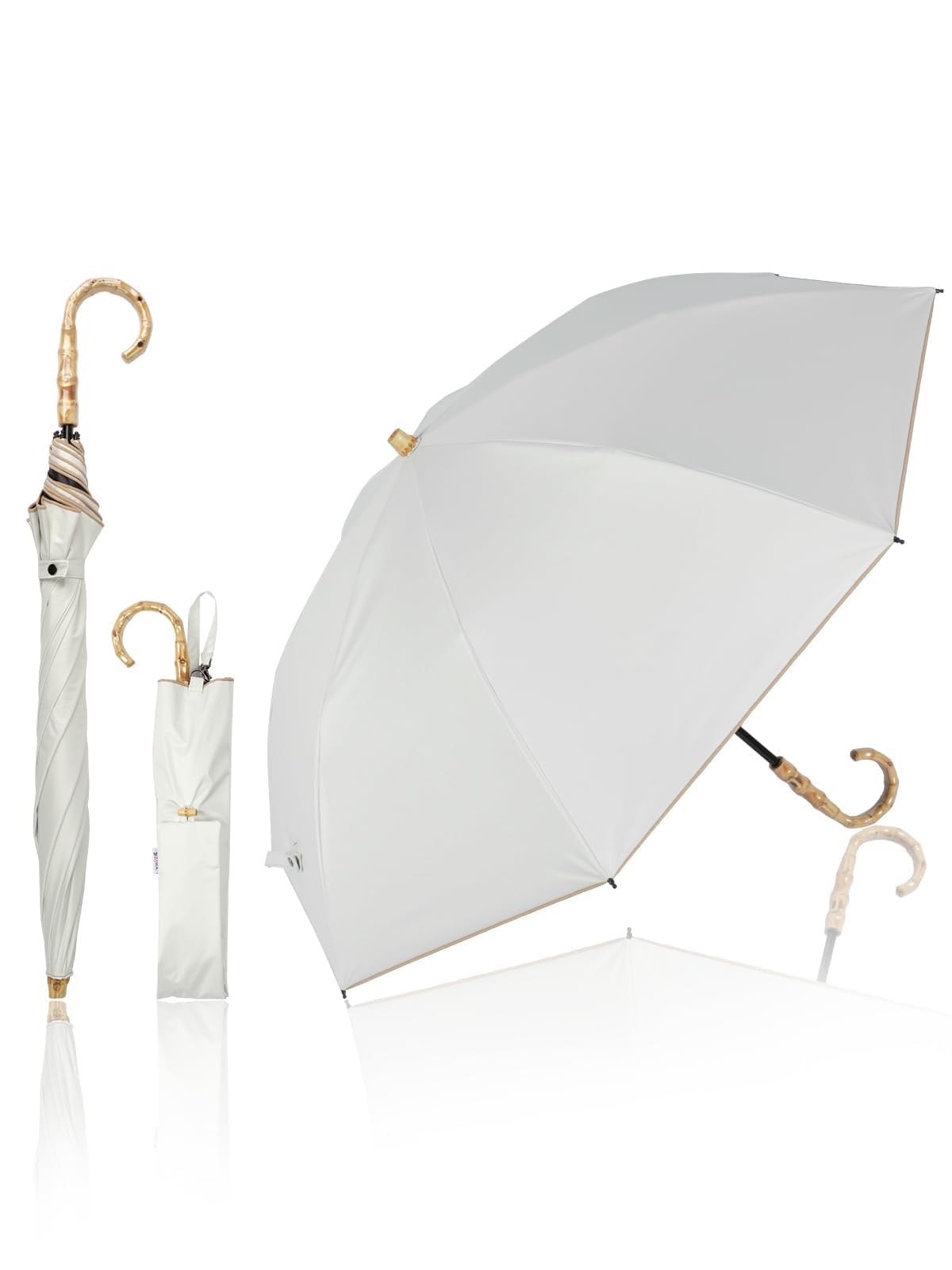 

KIZAWA Folding UV Light Reverse Full Light Level 5 Water Heat Suitable for Sun and Day Bamboo Handle Parasol, Two-Stage, Protection, 100% Blocking,