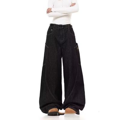 Vintage Grunge Y2k Jeans Women High Street Black Baggy Denim Trousers Wide Punk Casual Straight Oversized Denim Pants