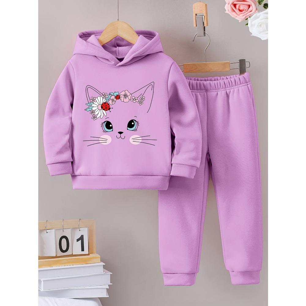 Fall and Winter New Casual Comfort Warm Girls Letter Print Warm Lining Hoodie and Tracksuit Pants Sets