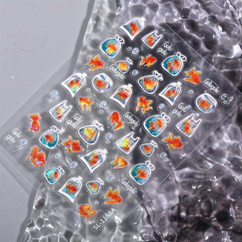 Shiny Goldfish Plastic Bag Seahorses Summer Jellyfish Starfish Shell Conch Koi Water Bubble Star Carp Nail Art Stickers Decals
