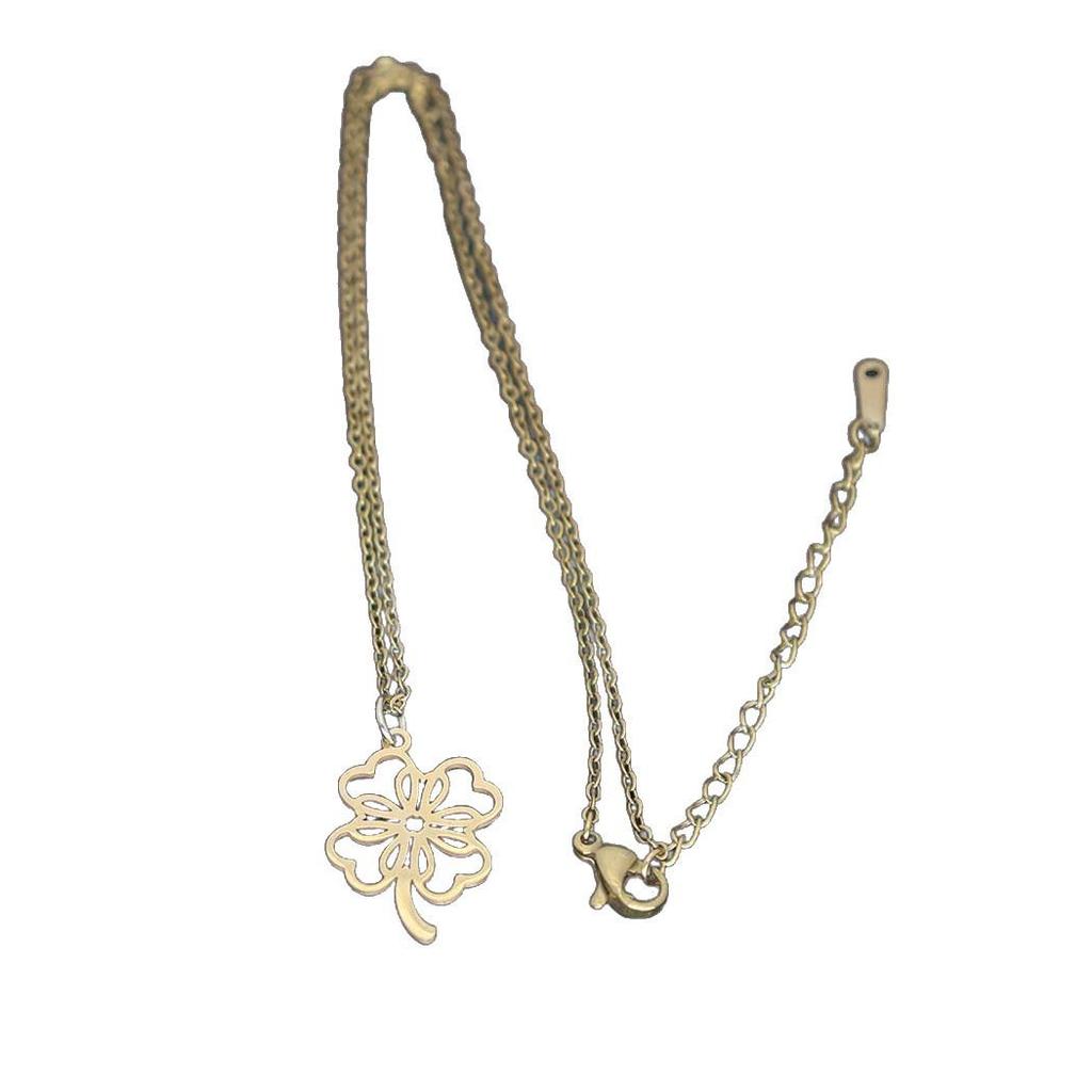 Stainless Steel Hollow Four-Leaf Clover Pendant Necklace for Women