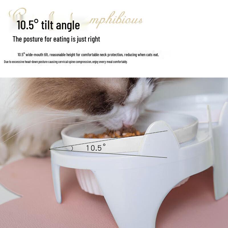 Tilted Double Ceramic Pet Bowl with Stand CN plug (adapter included)