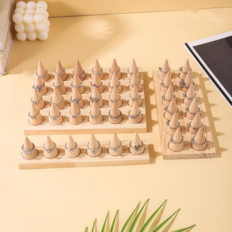 Compact Wooden Finger Ring Display Stand Sturdy Multi-slot Jewelry Holder for Vendor Events Home Vanity Jewelry Organization