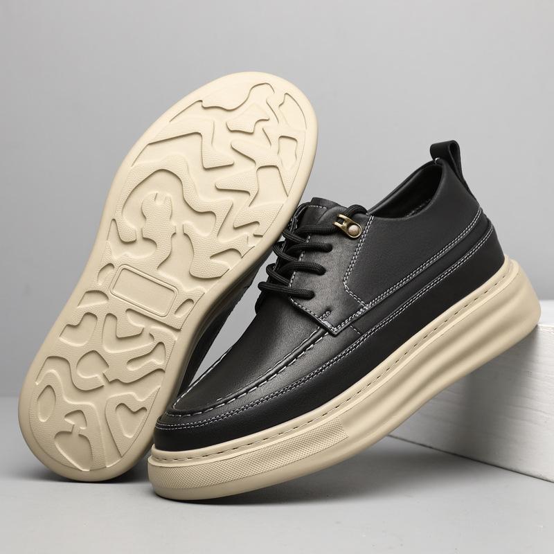 Inner heightening tooling shoes men's 8cm2025 new leather breathable casual leather shoes thick-soled heightening board shoes men's shoes