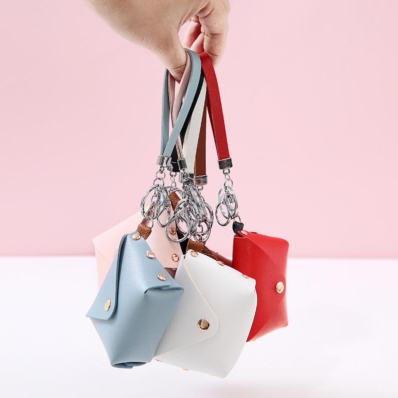 Korean Creative Ins Keychain Bag PU Leather Coin Purse Hand Strap Cute Wallet for Girls Mini Storage Bag Mini Purse Kawaii Bag