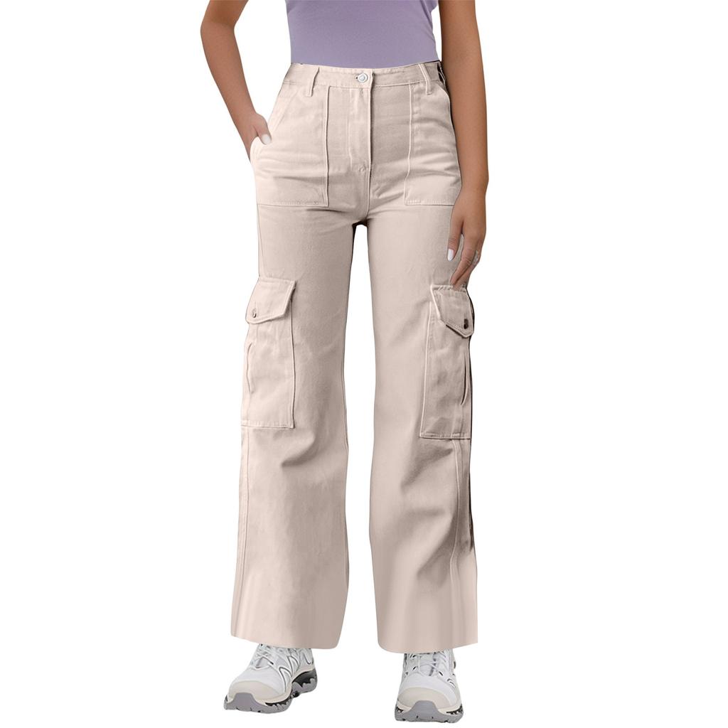 Ladies' Loose Casual Mid Waist Three-Dimensional Pocket Long Waist Solid Color Work Pants