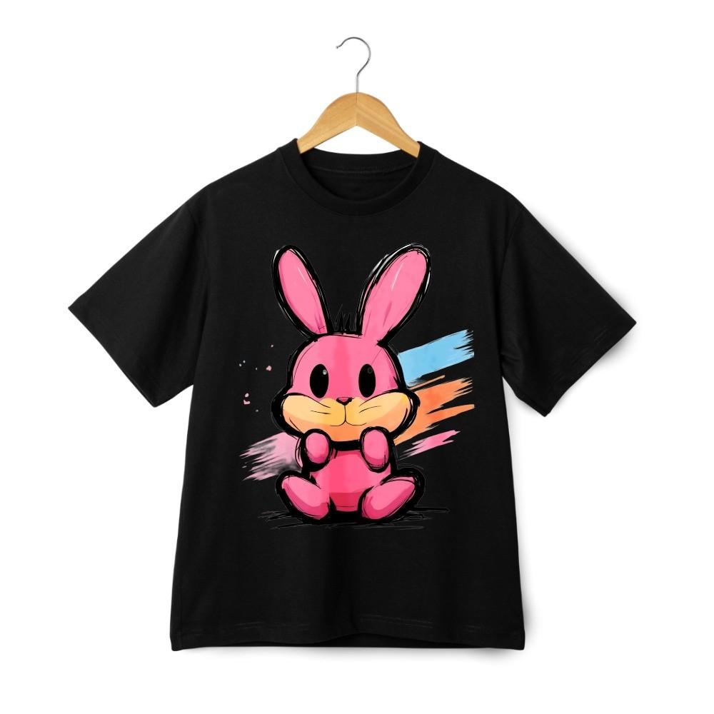 Cute Pink Bunny T-Shirt, Cartoon Rabbit Graphic Tee for Easter & Casual Wear