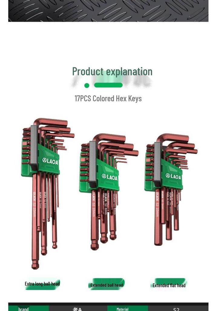 Old A 9-Piece Magnetic L-Shaped Hex Key Set with S2 Torx Inner Hex Screwdrivers