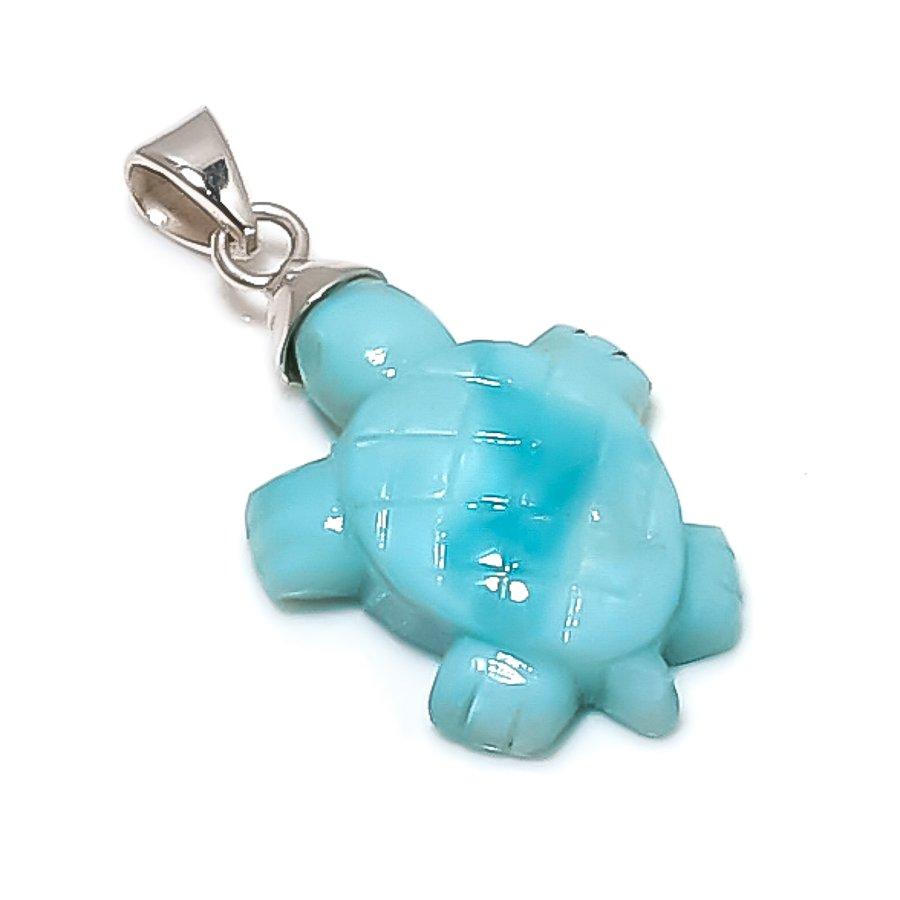

Natural Larimar Gemstone Handmade 925 Sterling Silver Jewelry Pendant 1.58 J9u59