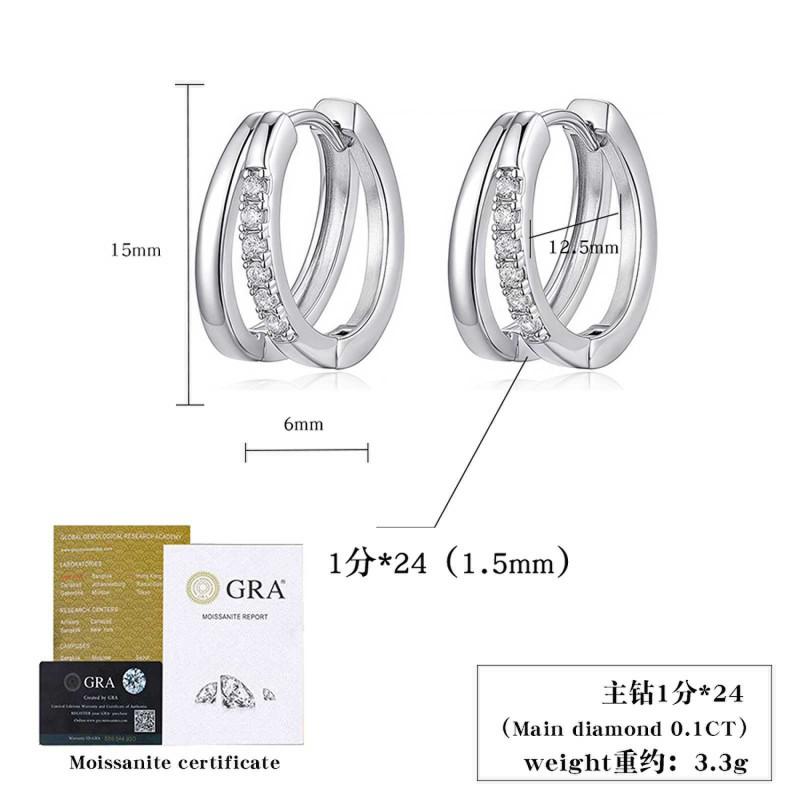 Sterling Geometric Stud Earrings With 0.24ct Moissanite Crystal Elegant French Style Women 24mm Moissanite Stud Earring