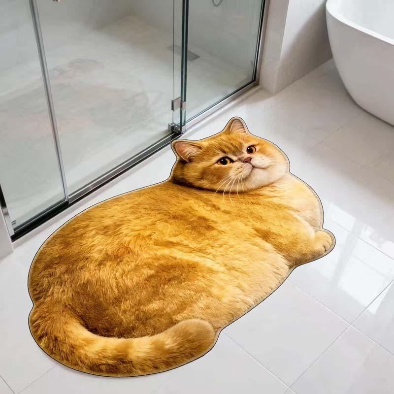 Tappetino da Bagno in Terra Diatomacea a Forma di Gatto Cartone Animato, Assorbente Acqua Antiscivolo Resistente all'Usura Zerbino per Bagno Ingresso WC