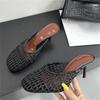 Fashion Eilyken Summer Hollow Out Breathable Mesh Weaving Women Slippers Fashion Thin Heels Party Dress Mule Shoes Large Size 43
