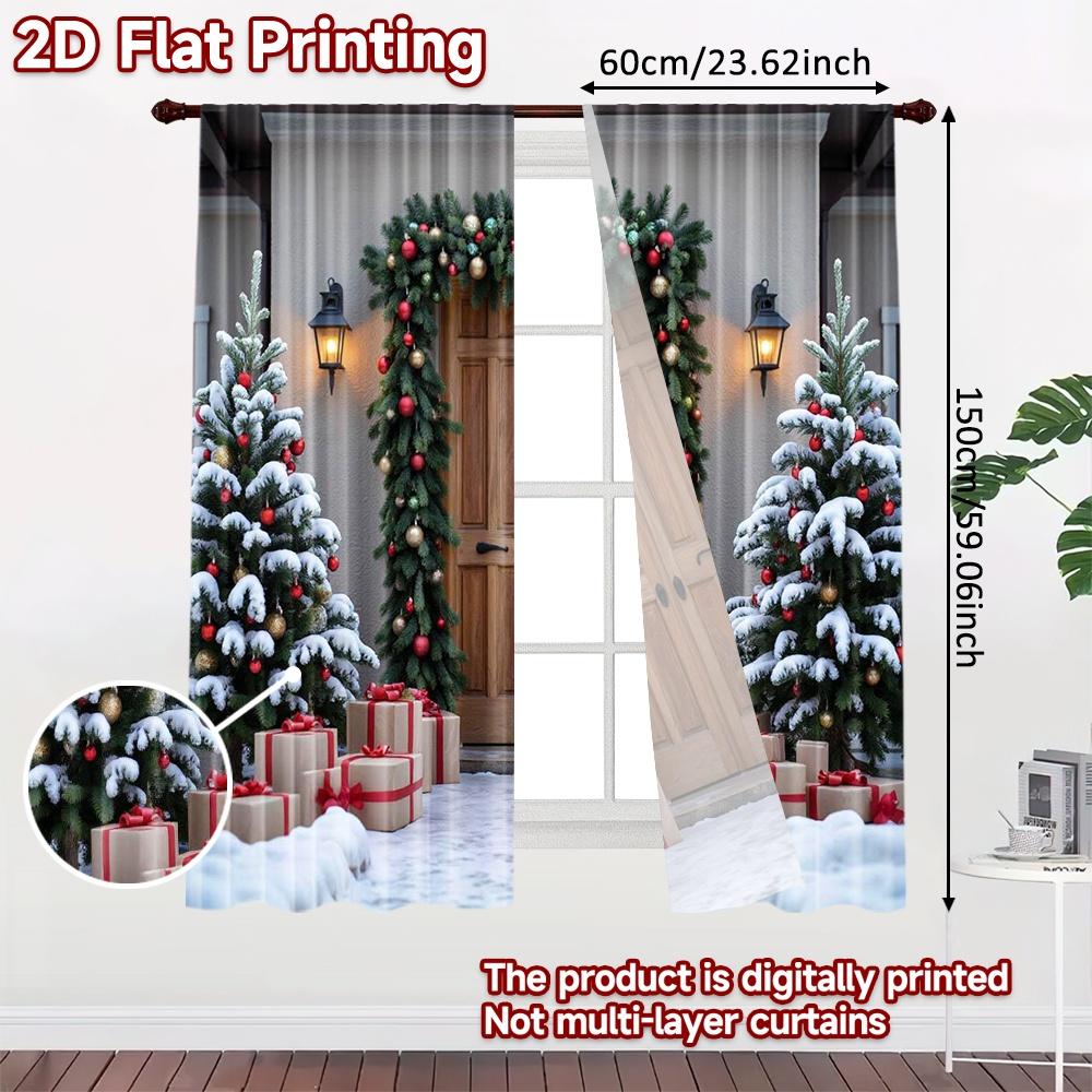 2pcs 2D flat printing Merry Christmas Curtains Country Christmas Versatile 100% Polyester Without Electricity Spring Party &