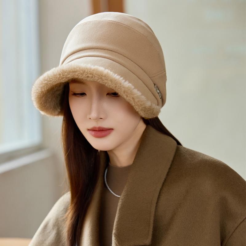 New Cap Women's Autumn and Winter Velvet Thickened Octagonal Hat Bucket Hat
