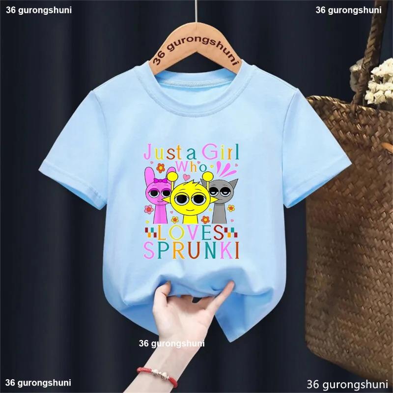 2025 Just A Girls Who Loves Sprunki Graphic Printed Tshirt Girls/Boys Funny Birthday Party T-Shirt Summer Solid T Shirt Top
