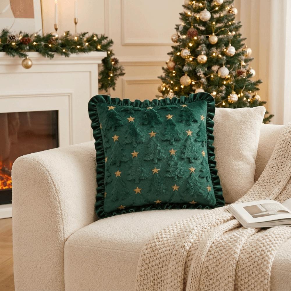 Soft Throw Cushion Cover Embroidered Christmas Tree Pillow Cover Sofa Cushion Cover  Living Room