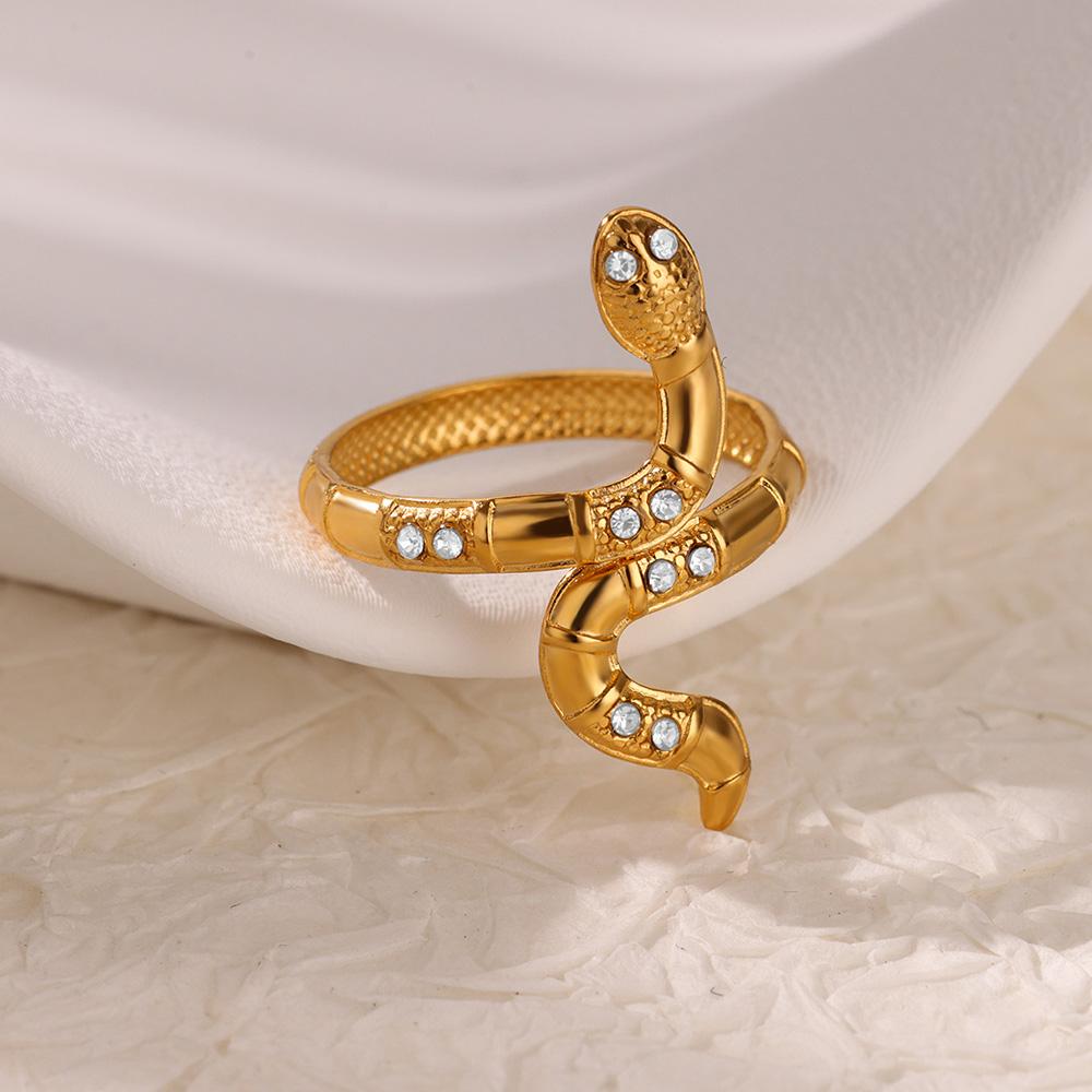 Zircon Snake Rings For Women Men Stainless Steel Gold Color Open Adjustable Ring Vintage Gothic Aesthetic Jewelry Anillos Mujer