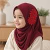 Solid Flowers Children Hijab Soft Head Wrap Fashion Girls Prayer Hat Turban  Islamic