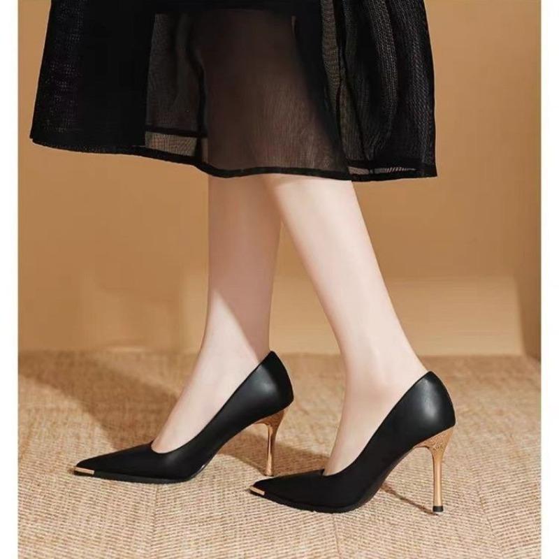 Kollisionssicherer Metall-Spitz zulaufender Stiletto-Einzel-Schuh Herbst Neu Flach zum Hineinschlüpfen Rutschfest Hohe Absätze