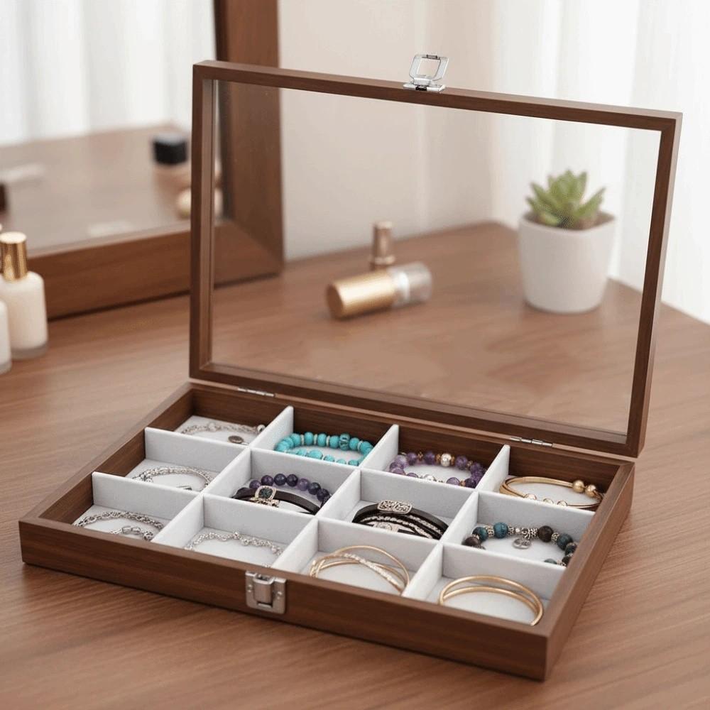 Retro Jewelry Display Tray Decorative Rectangle Sunglasses Display Holder Visible with Compartments Watch Display Tray
