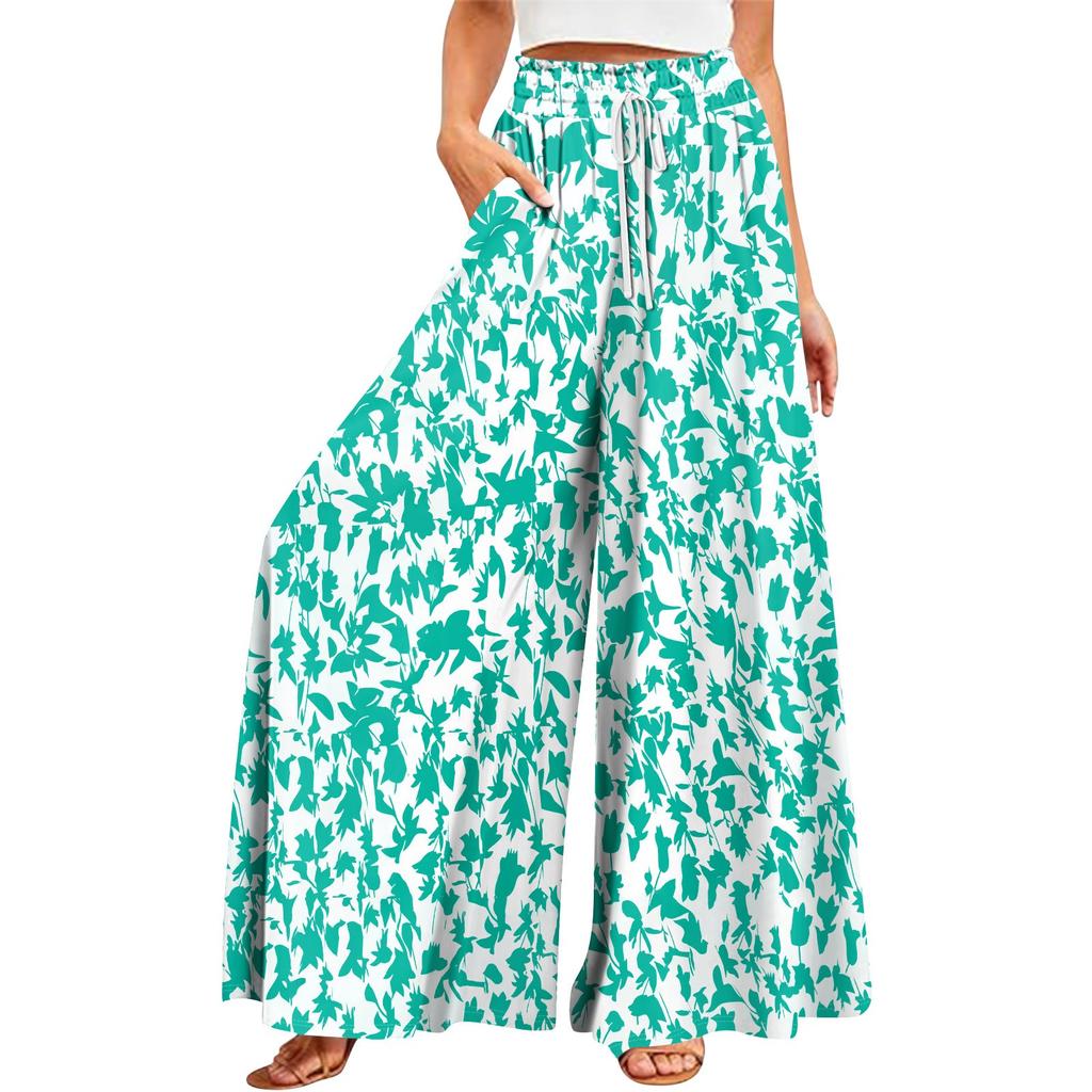 Women's Summer Wide Leg Pants High Waisted Flowing Pockets Fashion Casual Casual Bohemian Printed Beach Pants