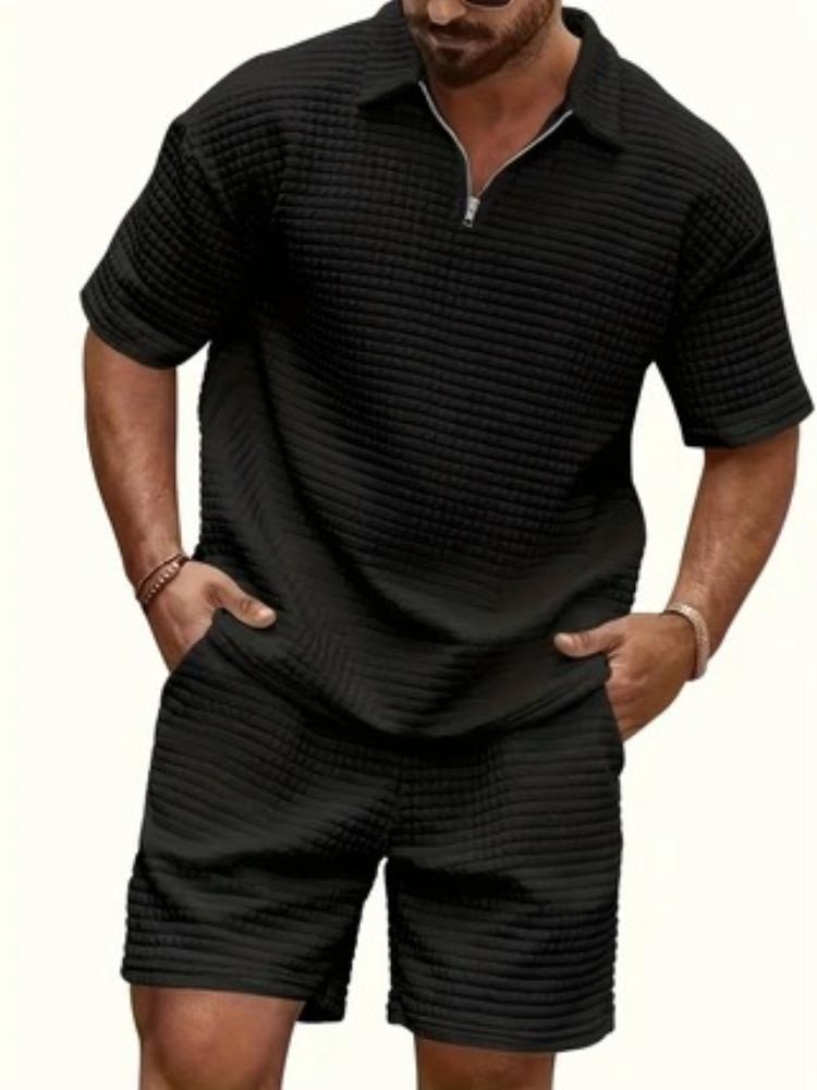 Men's Summer New Style Trendy Casual Shang Huafu Ge Comfortable Solid Color Polo Sport Set