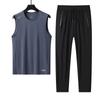 Large Size Ice Silk Vest Suit Men's Light And Breathable Sports Suit Men's Casual Ice-sense T-shirt Ice Silk Pants Men's Two-piece Set