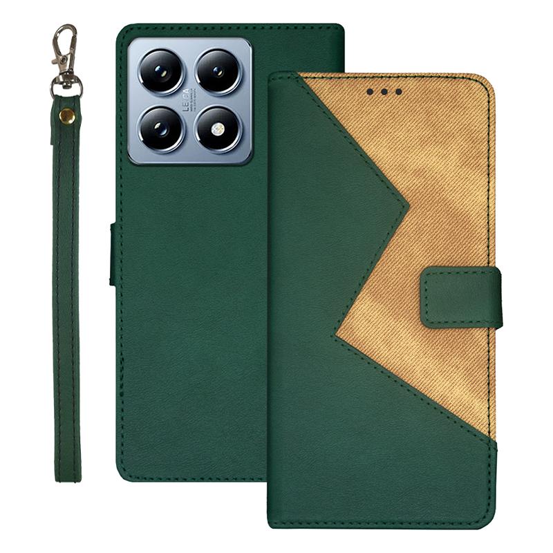 

For Xiaomi 14T Pro Case Card Slots Splicing Color Leather Phone Cover Green
