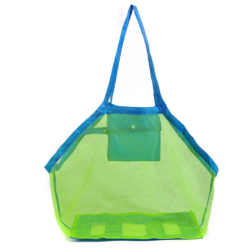 Portable Mesh Beach Bag Foldable Swimming Pouch Children Beach Toy Baskets Storage Bag Large Capacity Shoulder For Travel Picnic