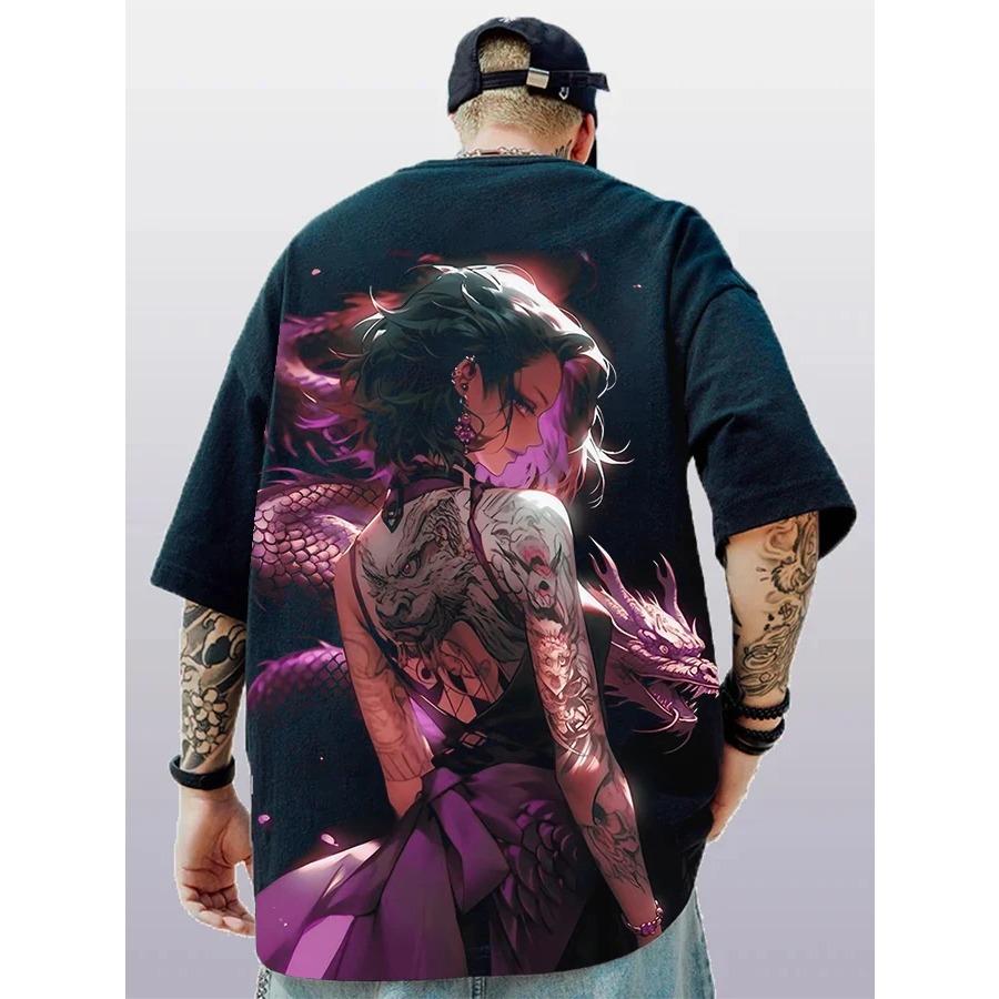 2024 Summer Fashion T-shirts Men Women Unisex Oversize Anime Character Japanese Style Streetwear Super Cool Couple T-shirts