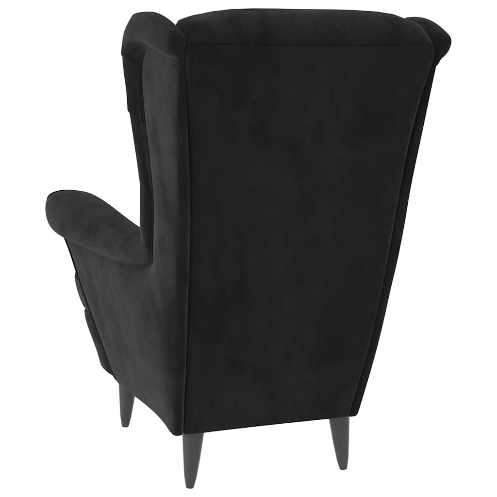 Velvet Armchair with Footstool Black