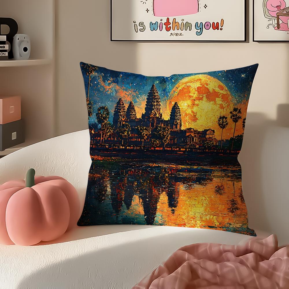 Historic Cultural Site AAngkor Cushion Cover Pillowcase Short Plush Invisible zipper Room Sofa Cushion Cover
